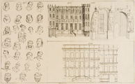 15 Het Duivelshuis te Arnhem: voorgevel en beeldhouwwerken, 1840