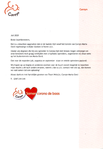  Brief van zorgcentrum Careyn Maria-Oord in Vinkeveen aan buurtbewoners