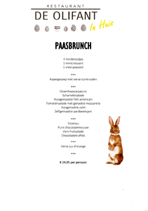  Paasbrunch menukaart voor afhaal- of thuisbezorgmenu van restaurant De Olifant te Breukelen