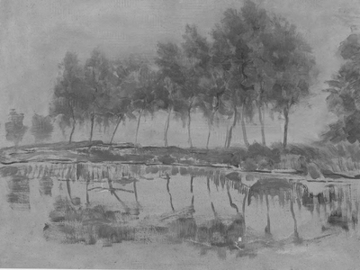 385; Foto van een olieverf op karton van Piet Mondriaan (1892-1944)