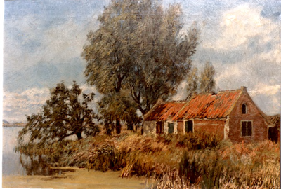 534; Foto van een schilderij, getiteld Boerderij aan de Vinkeveense Plassen van Folkert Post