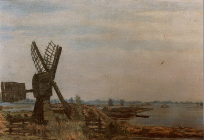 553; Schilderij, getiteld Wipwatermolen aan de Vinkeveense Plas van Folkert Post