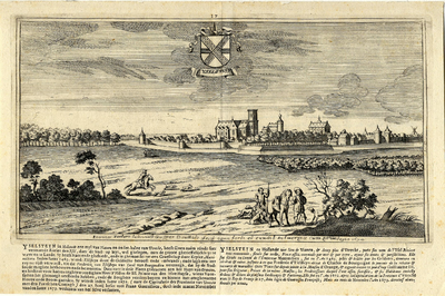 200254 Profiel van IJsselstein uit het noordwesten. Middenboven het gemeentewapen.01-01-1674-31-12-1674