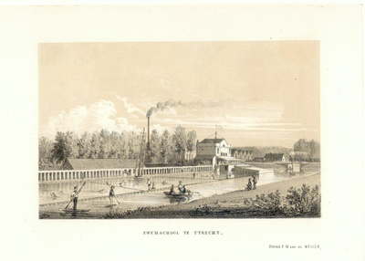 38439 Gezicht op de Zwem- en Badinrichting aan de Kruisvaart (tussen de 1e en de 2e Moesgracht) te Utrecht, nabij de ...