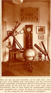 79500 Interieur van de Sterrenwacht op het bolwerk Zonnenburg te Utrecht: enkele antieke astronomische instrumenten.