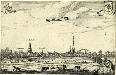 200239 Profiel van Montfoort vanuit de Heeswijkse polder, aangeduid als Heseck, uit het noordoosten, met links het ...