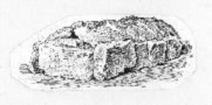 37690 Afbeelding van een uit losse blokken tufsteen samengestelde sarcofaag, gevonden op het terrein St.-Paulusabdij te ...