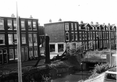 86567 Gezicht over het Zwarte Water op de Zaagmolenkade te Utrecht tijdens het kappen van een boom bij de Floris ...
