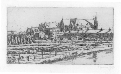 37555 Gezicht op de St.-Josephkerk (Draaiweg 44) te Utrecht en omgeving, vanaf het Zwarte Water, uit het oosten, in ...