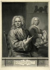 32028 Portret van Jan Maurits Quinkhard, geboren 1688, kunstschilder, overleden 1772. Te halve lijve rechts, zittende ...