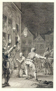 38681 Afbeelding van de onthoofding van de raadsheer Nicolaas Gosson in de nacht van 25 oktober 1578 te Atrecht (Arras, ...