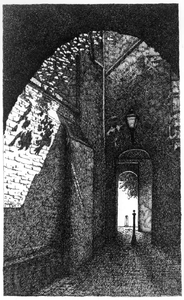 35597 Gezicht op de doorgang tussen de Mariahoek en de Mariaplaats te Utrecht bij het gebouw van St.-Joannes de Deo ...