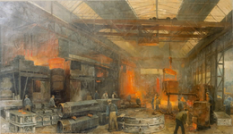 35370 Interieur van de smelterij/vormerij van de Nederlandsche Staalfabrieken v/h J.M. de Muinck Keizer N.V. (DEMKA, ...