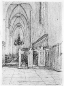 37488 Interieur van de Nicolaikerk te Utrecht: de noordelijke zijbeuk uit het westen, in spiegelbeeld.01-01-1902-31-12-1902