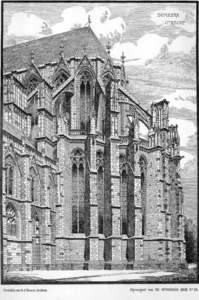 36979 Gezicht op het koor van de Domkerk te Utrecht uit het zuidoosten, vanuit Achter de Dom.01-01-1885-31-12-1892
