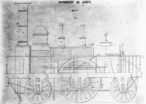 163345 Afbeelding van een technische tekening van de stoomlocomotief De Leeuw van de H.S.M.