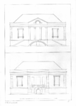 135119 Afbeelding van de voor- en de achtergevel van een ongeïdentificeerd huis met een bordes.