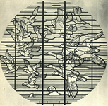 164600 Afbeelding van het door prof H. Campendonk ontworpen gebrandschilderde raam Trekvogels in de hal van het ...