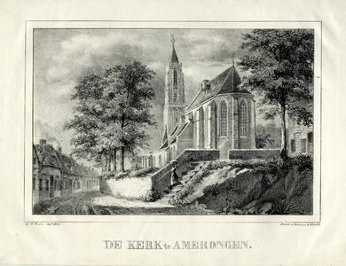 200365 Gezicht in het dorp Amerongen met de Nederlands Hervormde kerk.01-01-1828-31-12-1829