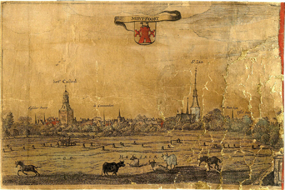 200217 Profiel van Montfoort vanuit de Heeswijkse polder, aangeduid als Heseck, uit het noordoosten, met links het ...