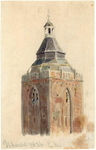 37409 Gezicht op het bovenste gedeelte van de toren van de Buurkerk te Utrecht.