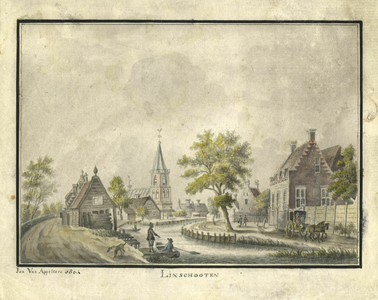 200641 Gezicht op het dorp Linschoten met de rivier de Linschoten.