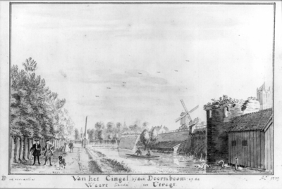 36279 Gezicht vanaf de singel over de stadsbuitengracht te Utrecht op de stadswal uit het westen, met rechts de toren ...