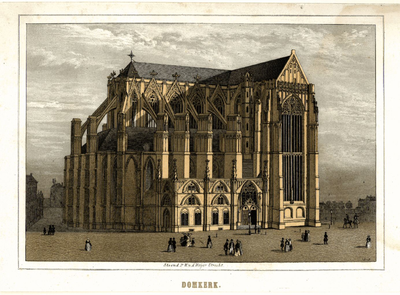 36970 Gezicht op de Domkerk op het Domkerkhof te Utrecht uit het noordoosten.N.B. De naam Domkerkhof is in 1860 ...