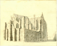 38502 Gezicht op de Domkerk op het Domkerkhof te Utrecht uit het noordoosten. N.B. de naam Domkerkhof is in 1860 ...
