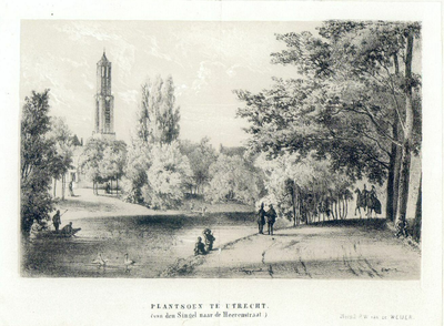 38666 Gezicht vanaf de Maliesingel te Utrecht over de stadsbuitengracht op het nieuw aangelegde plantsoen op de plaats ...