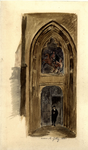 36969 Gezicht op het portaal in de zuidmuur van het zuidertransept van de Domkerk te Utrecht gezien vanuit de ...