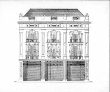 38126 Afbeelding van de voorgevel van de winkel (lakenmagazijn) van de Gebroeders Geelen aan de Stadhuisbrug te ...