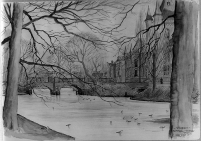 30989 Gezicht over de stadsbuitengracht te Utrecht op de Abstederbrug met rechts een gedeelte van het verpleeghuis ...