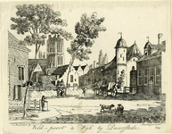 200191 Gezicht op Wijk bij Duurstede met rechts de Veldpoort en op de achtergrond de toren van de Grote Kerk.