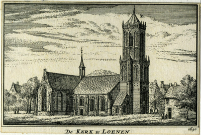 200653 Gezicht op de Nederlands Hervormde kerk te Loenen uit het noordwesten.01-01-1650-31-12-1650