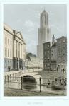 35804 Gezicht op de Oudegracht te Utrecht bij de Stadhuisbrug uit het oosten, met links het stadhuis, rechts enkele ...