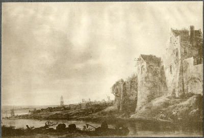 6290 Gezicht op de Rijn met de stadsmuur van Rhenen uit het zuidoosten.