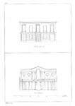 135110 Afbeelding van de voorgevel (boven) en de achtergevel (onder) van een woonhuis annex koetshuis behorend bij een ...