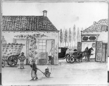 38018 Gezicht op een gedeelte van de oranjerie en het koetshuis van het huis Nieuw Amelisweerd aan de Kromme Rijn ...