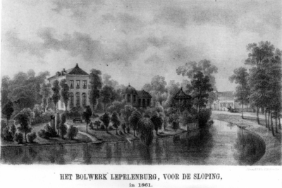 36901 Gezicht vanaf de singel over de stadsbuitengracht te Utrecht op het bolwerk Lepelenburg met buitenhuizen en ...