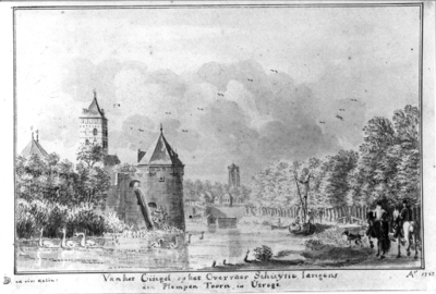 36672 Gezicht over de stadsbuitengracht op de stadswal te Utrecht uit het oosten, met de toren de Vos en een gedeelte ...