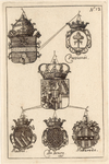 38703 Afbeelding van de wapens van de afgevaardigden Passionei, Mattei, Du Bourg en Mellarede, vertegenwoordigers ...