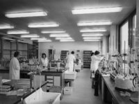 87615 Interieur van het gebouw van de Keuringsdienst van Waren (Nijenoord 6) te Utrecht: laboratorium.N.B. Het gebouw ...