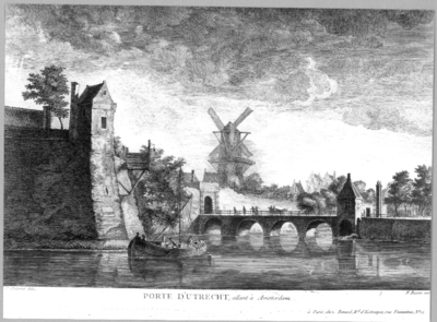 30840 Gezicht in spiegelbeeld over de stadsbuitengracht op de stadswal te Utrecht uit het zuidoosten, met links het ...