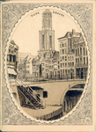 135045 Gezicht op de Oudegracht te Utrecht met de Bakkerbrug en de huizen aan de zuidzijde van de gracht, met op de ...