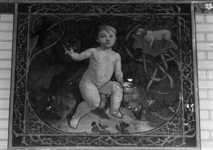 156691 Afbeelding van een allegorische wandschildering voorstellende de maand maart in het trappenhuis van de ...