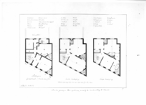 135106 Plattegrond van de beganegrond, de eerste en de tweede verdieping van het huis Plompetorengracht 25 te Utrecht.