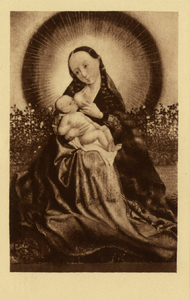 121491 Afbeelding van het in het laatste kwart van de 15e eeuw vervaardigde schilderij Maria met kind in een ...