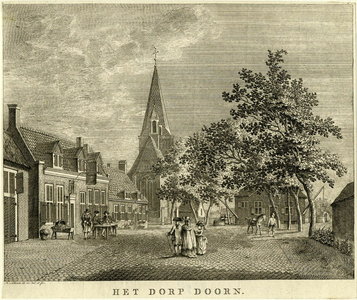 200506 Gezicht op het Dorpsplein te Doorn met op de achtergrond de Nederlands Hervormde kerk, uit het ...