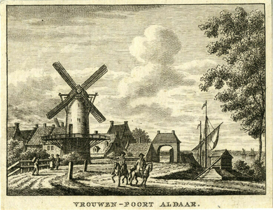 200171 Gezicht op Wijk bij Duurstede met een korenmolen en de Vrouwenpoort en rechts de Rijn.01-01-1788-31-12-1788